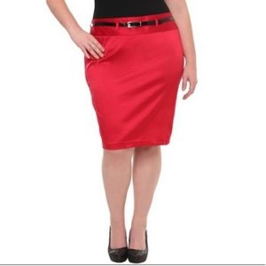 Red silk pencil skirt